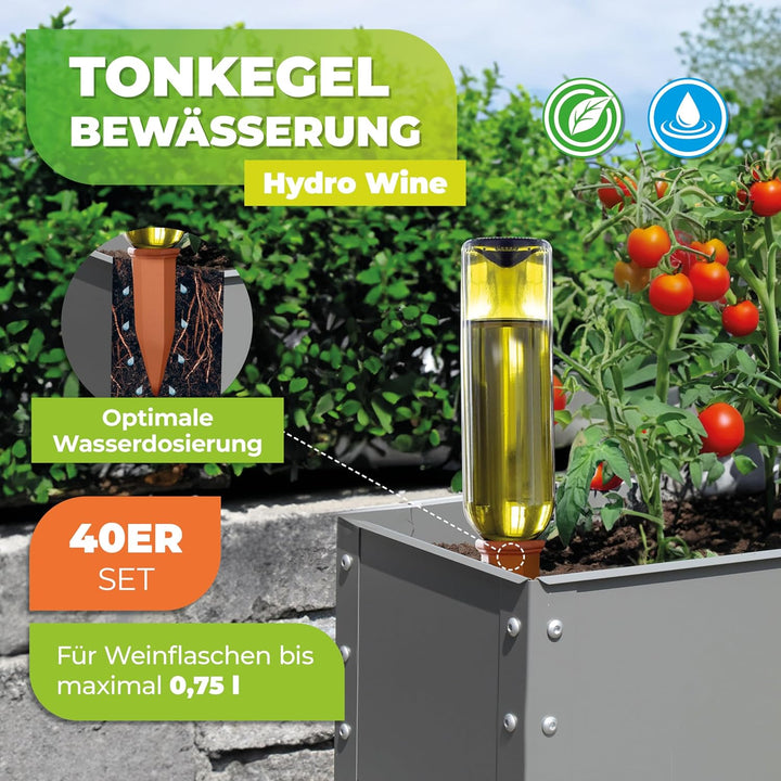 BioGreen 40er-Set Bewässerungssystem Hydro Wine für Balkon- und Kübelpflanzen | Tonkegel passend für