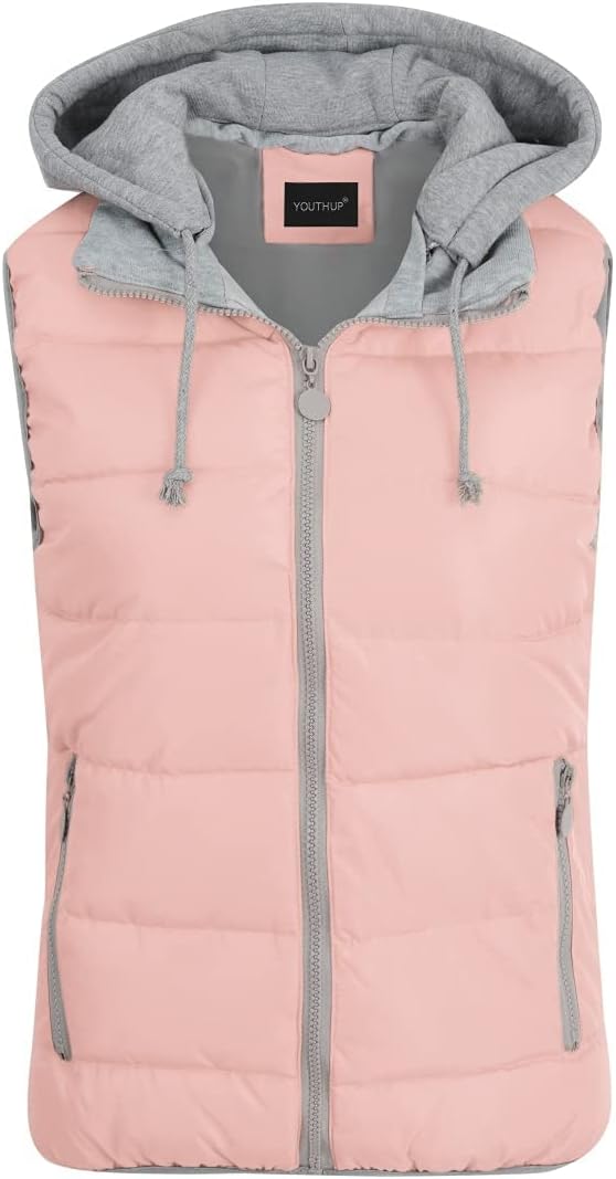 YOUTHUP West Damen Steppweste mit Kapuze Leicht Winterweste Freizeit Outdoor Ärmellos Jacke Gilet Bo