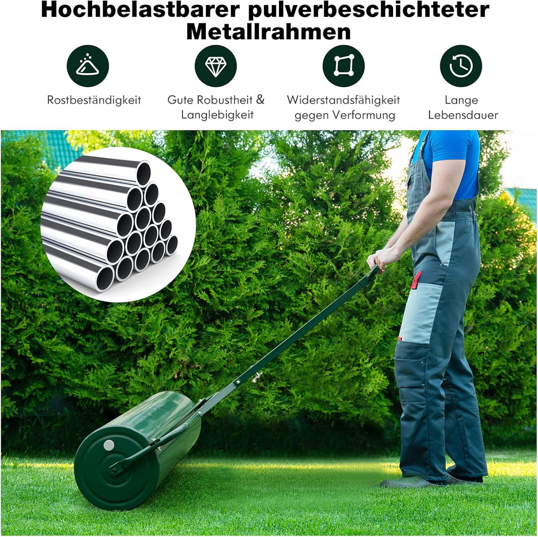 COSTWAY Rasenwalze befüllbar Wasser oder Sand, 63 L, Ø 30 cm x 99 cm, Bodenwalze mit Griff, Gartenwa