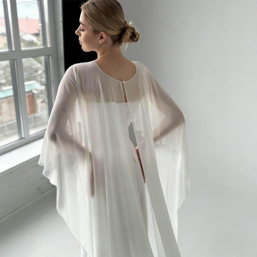 Chiffon-Cape-Poncho Für Damen, Transparenter Langer Schal, Asymmetrischer Schnitt, Capelet Für Braut