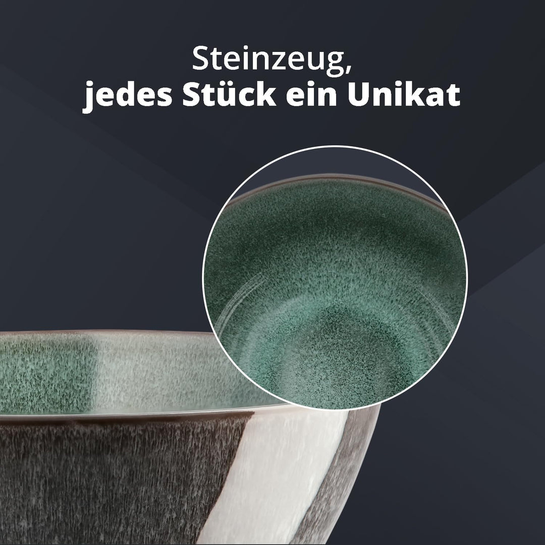 Peill+Putzler Germany 6er-Set Schalen in grün aus Steinzeug, Geschirr für 6 Personen, Schalen mit 15