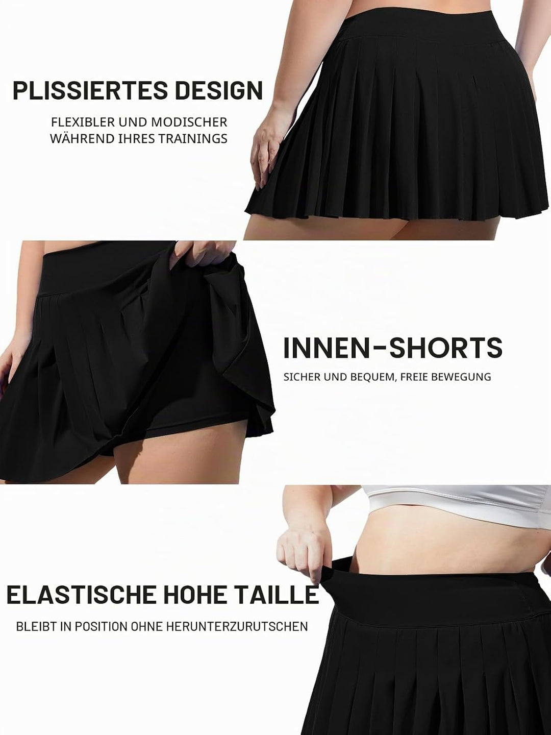 Moon Wood Damen Mini Rock Elastisch Hohe Taille Solid Basic Gefaltet Röcke Tennis Skater Skirt Kurz