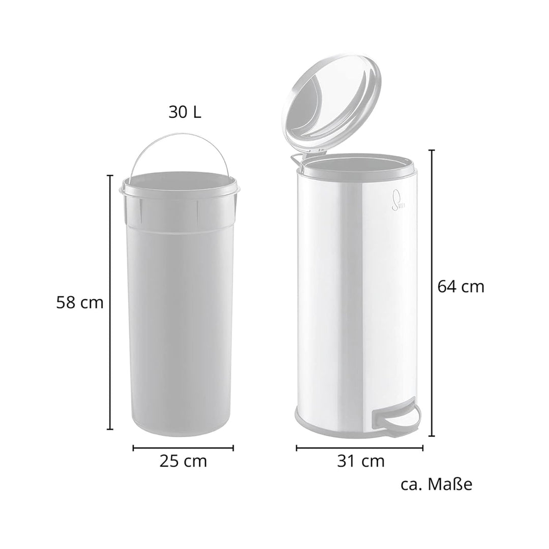 SVITA T30 Mülleimer Treteimer Abfalleimer 30 Liter inkl. Inneneimer rund Küchen-Hilfe Edelstahl Silb