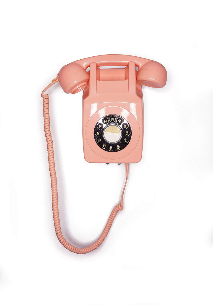 GPO Retro Festnetztelefon 746 mit Druckknopf zur Wandmontage, lockiges Kabel, authentischer Klingelr