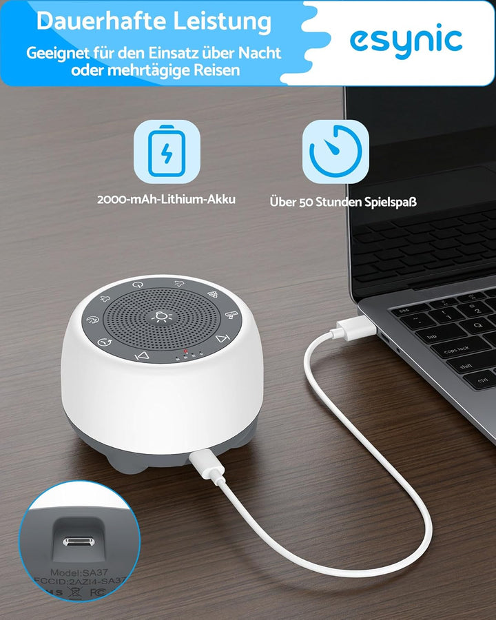 eSynic White Noise Machine Baby Weisses Rauschen Einschlafhilfe Sound Machine mit 38 Klänge Tibetan