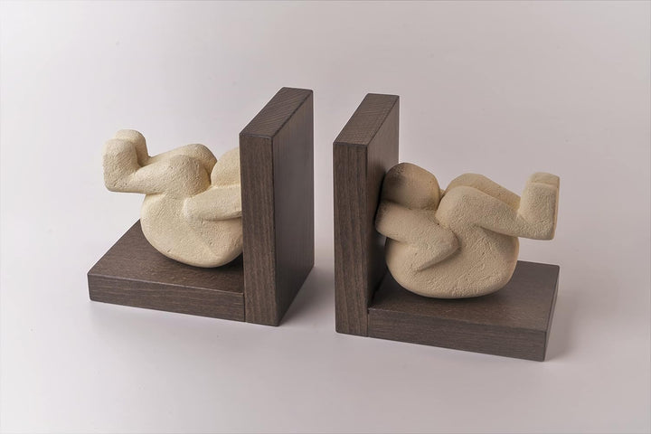1 Paar Buchstützen Telamone mit Steinskulptur und Holzsockel, Moderne Design-Geschenkidee für Dekora