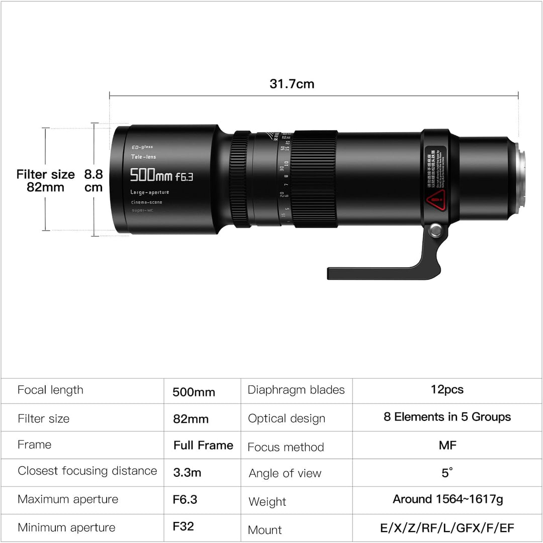 TTARTISAN 500 mm F6.3 Teleobjektiv, Vollformat für Canon RF Mount 500 mm F/6.3 Superteleobjektiv Pri