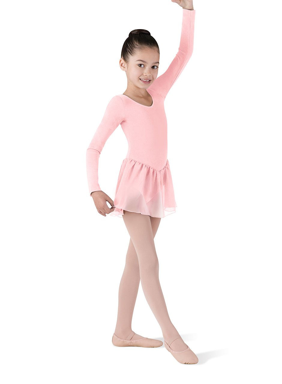 Kinder Ballettanzug, ROSA, langarm mit schönem Voile-Röckchen, 4-6 J.