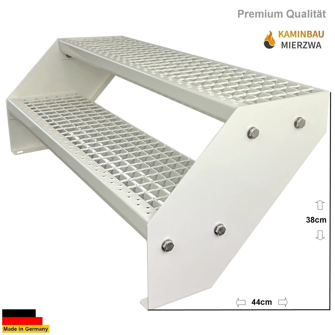 Kaminbau Mierzwa Premium Stahl Treppe Verzinkt & komplett Weiss Pulverbeschichtet 2 Stufen (Breite 6