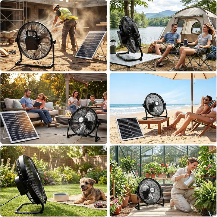 Solar Ventilator Outdoor Windmaschine 12 Zoll Ø, Ventilator mit Solarpanel Leise aus Metall, Leiser