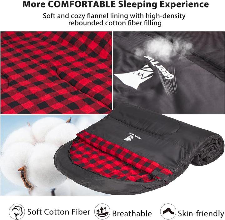 GEERTOP Schlafsack XXL 4 Jahreszeiten Flanell Campingschlafsack Übergrösse 220x100cm für Erwachsene
