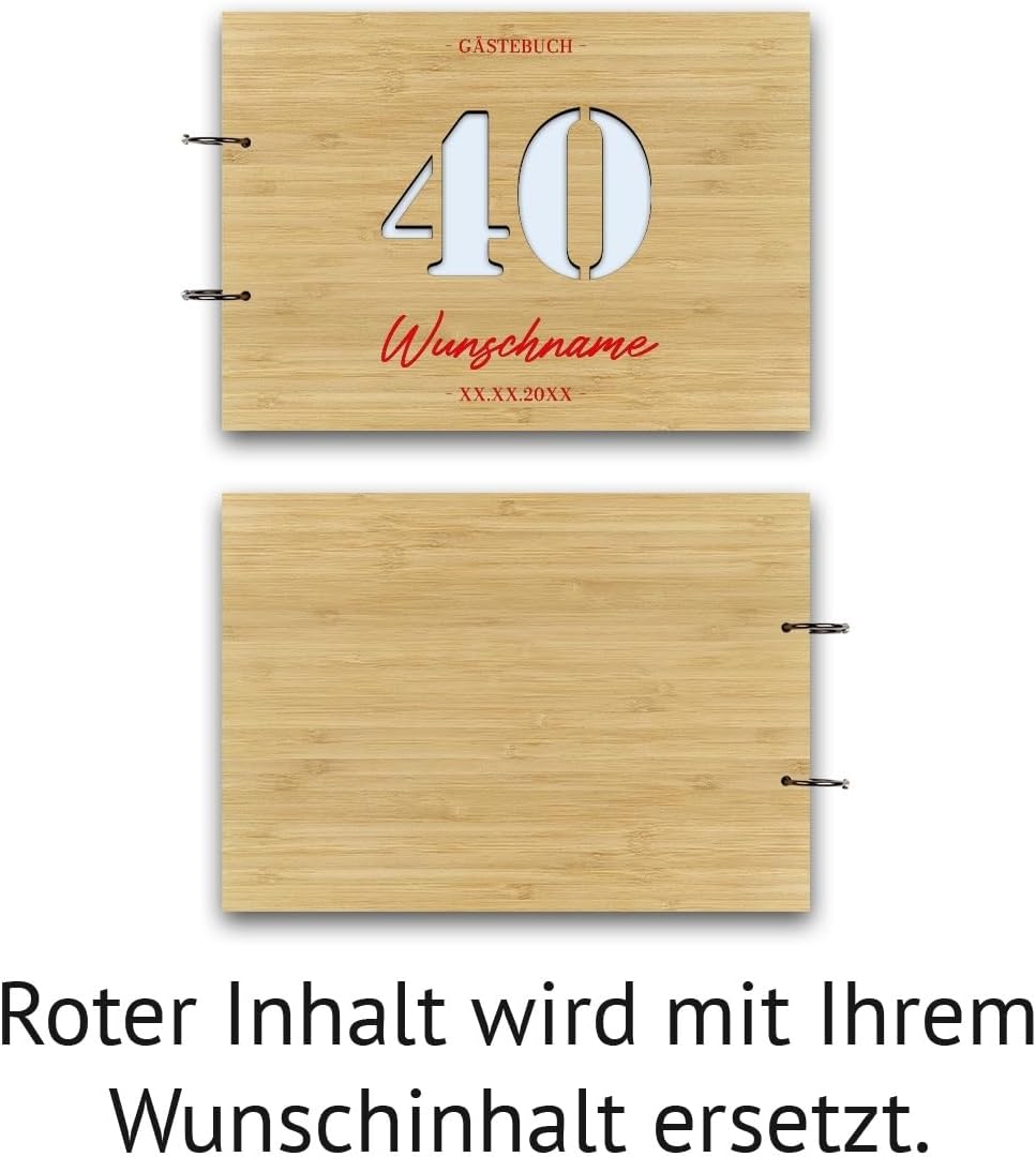 Personalisiertes Geburtstag Gästebuch Bambus Cover Naturpapier 72 Blätter | 144 Innenseiten DIN A4 q