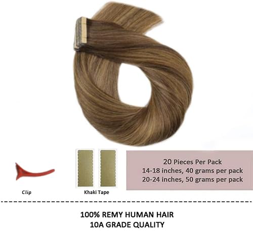 HotLulana Tape Extensions Echthaar 20zoll (50cm) Balayage Schokoladenbraun Gemischt Honigblond Haar