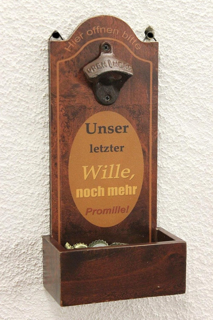 DanDiBo Wandflaschenöffner mit Auffangbehälter Holz 5093 Bieröffner 32 cm Flaschenöffner Öffner Wand