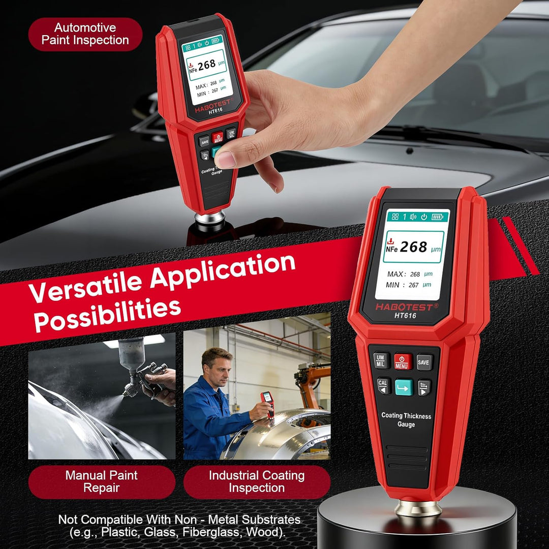 Lackschichtdickenmessgerät für Autos, Autolack Schichtdickenmessgerät Handheld mit LCD Display Hinte