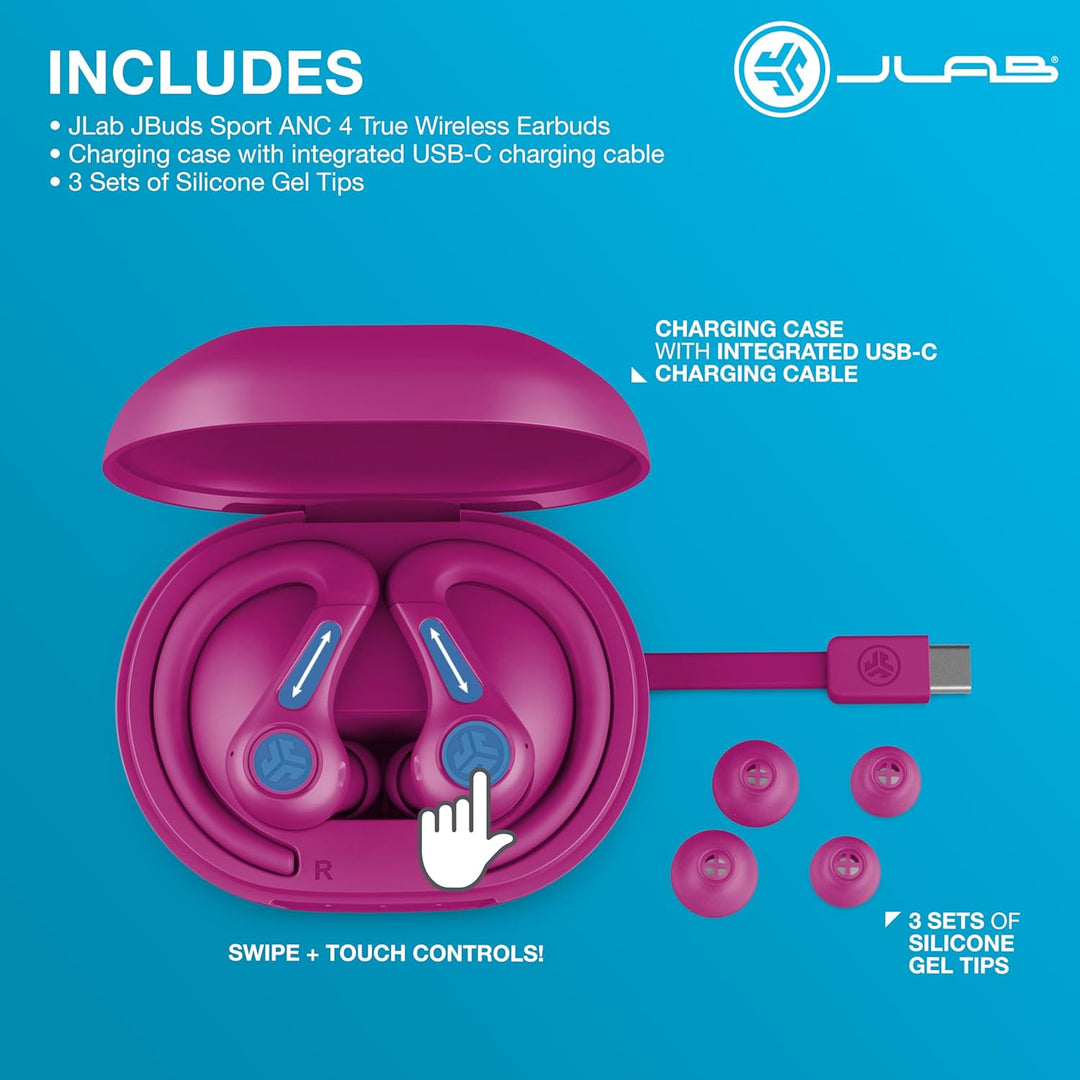 JLab JBuds Air Sport ANC 4 Kopfhörer In Ear, Sportkopfhörer Bluetooth, 60+ Std., Noise Cancelling Tr