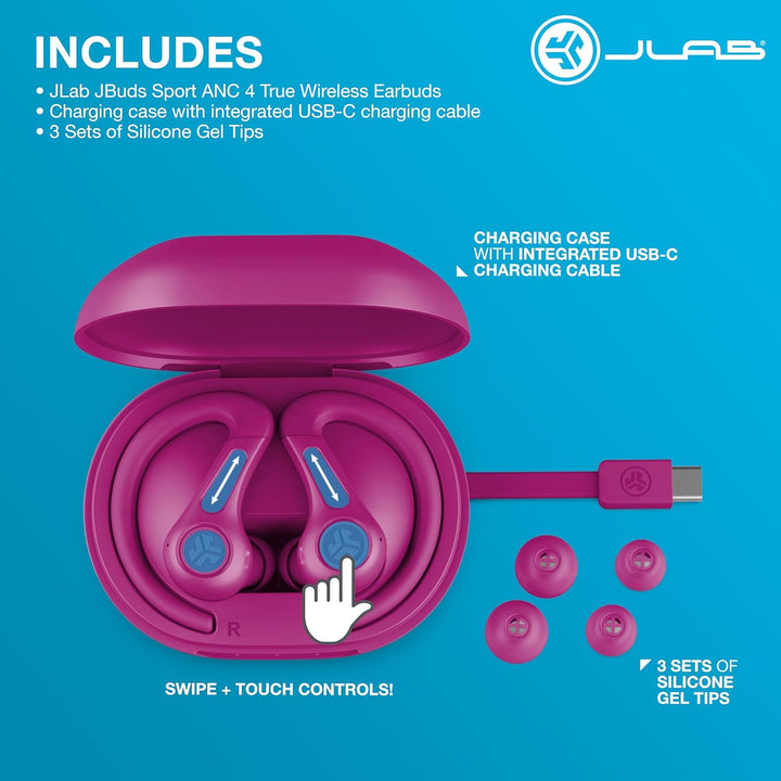 JLab JBuds Air Sport ANC 4 Kopfhörer In Ear, Sportkopfhörer Bluetooth, 60+ Std., Noise Cancelling Tr