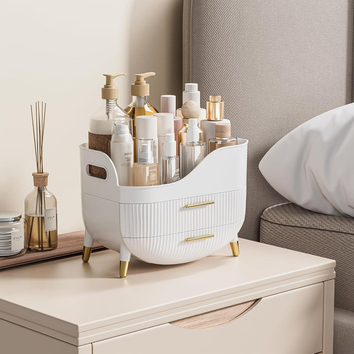 Make Up Organizer mit 2 Schubladen, Grosse Anti-Rutsch Schminktisch Organizer, Kosmetik Organizer, I
