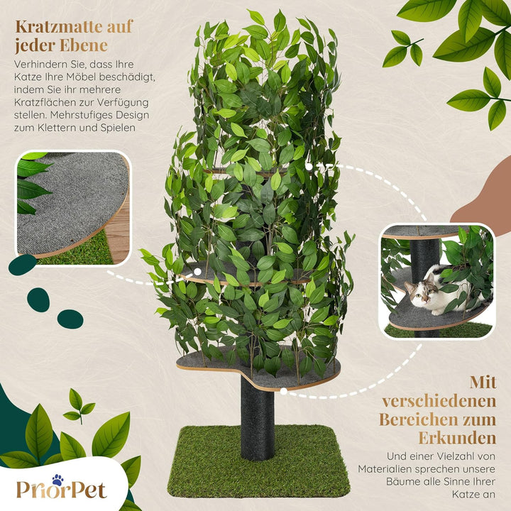 Kratzbaum Natur zum Klettern, Verstecken und Schlafen - gross mit austauschbaren Blättern - mehrstuf