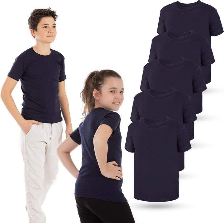 LOREZA ® 5er Pack Kinder Jungen Mädchen Unterhemd Kurzarm T-Shirt 100% Baumwolle Feinripp Unisex 104