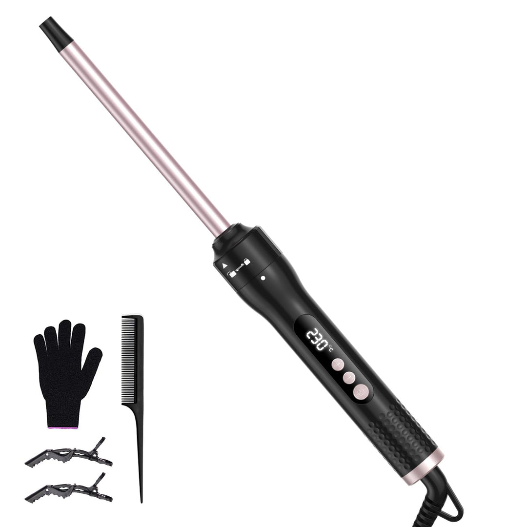 Lockenstab Set, 30s Schnellaufheizung, 13 Temperaturstufen 100-230°C (9 mm) | 360° drehbares Anti-Ta