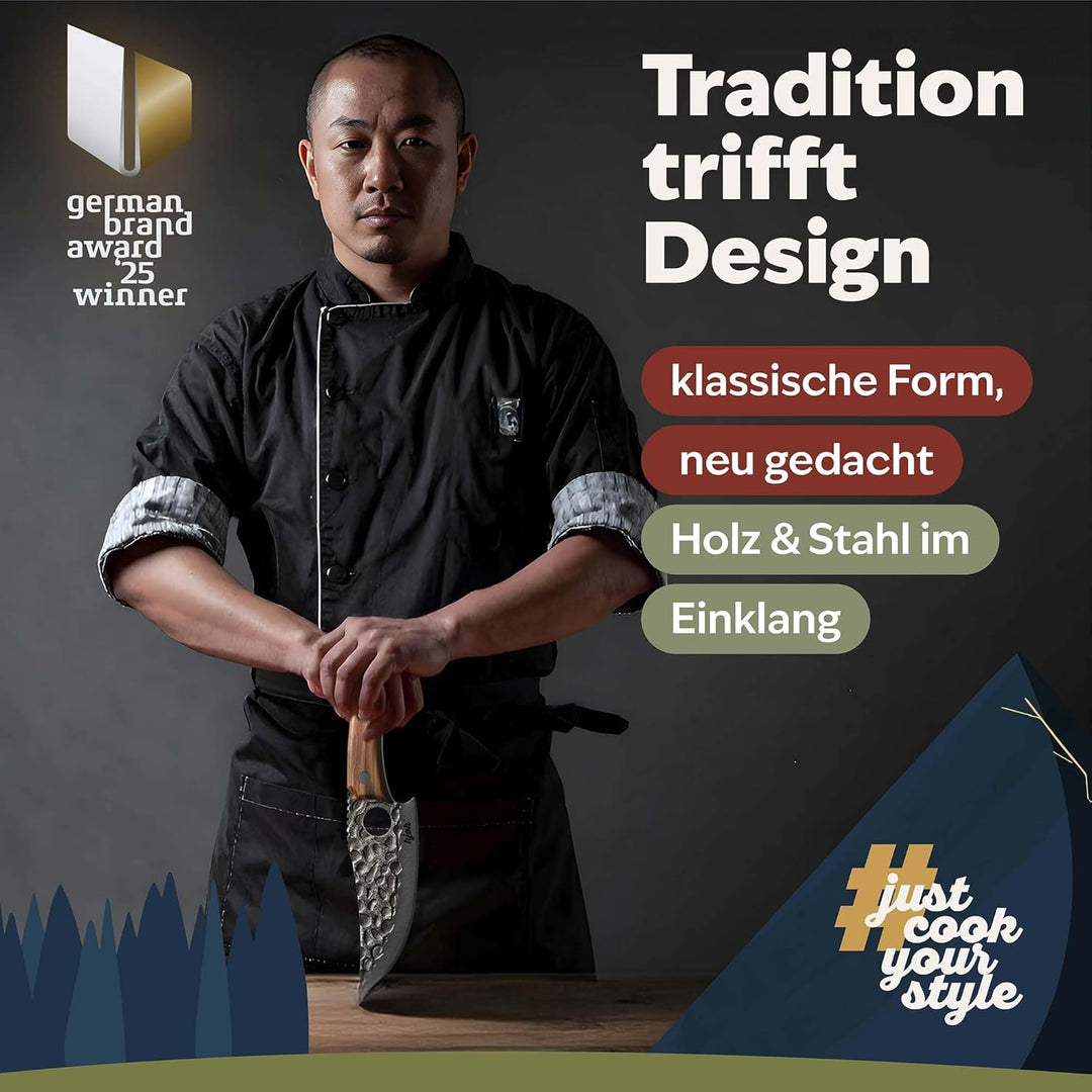 kjøk Premium Küchenmesser japanischer Style Klinge 15cm mit Loch und Olivenholzgriff Härte 56±2 HRC