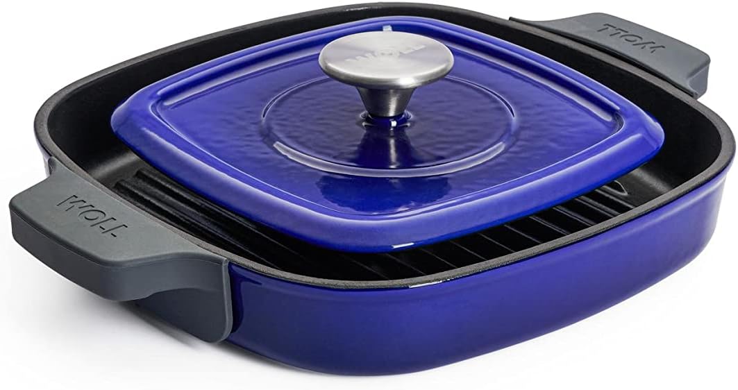 Woll Iron Grillpfanne viereckig mit Rillen, inkl. Steakpresse und Silikongriffen - Induktiv -, 24 x