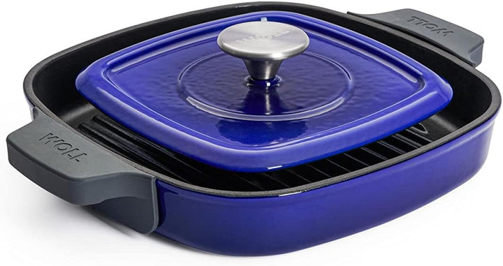 Woll Iron Grillpfanne viereckig mit Rillen, inkl. Steakpresse und Silikongriffen - Induktiv -, 24 x