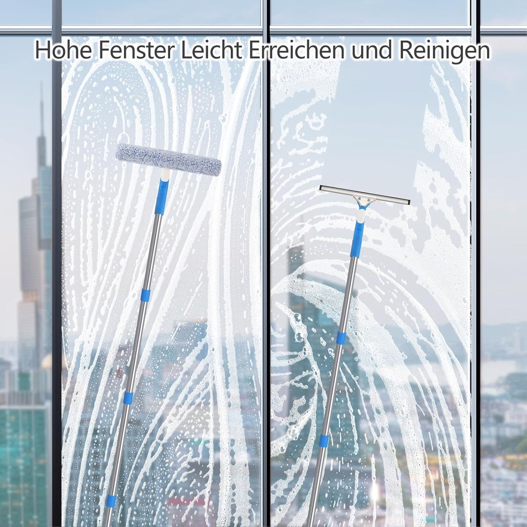 Mitclear Fensterreiniger Set mit Teleskopstiel(196cm), Fensterputzer mit Fensterwischer & Einwascher