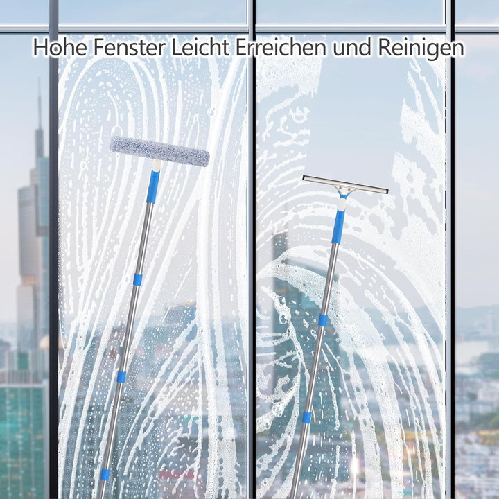Mitclear Fensterreiniger Set mit Teleskopstiel(196cm), Fensterputzer mit Fensterwischer & Einwascher