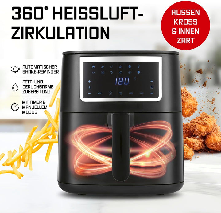 GOURMETmaxx Heissluftfritteuse 6,5 L Airfryer | Fritteuse mit Touchscreen, 9 Funktionen, 11 Programm