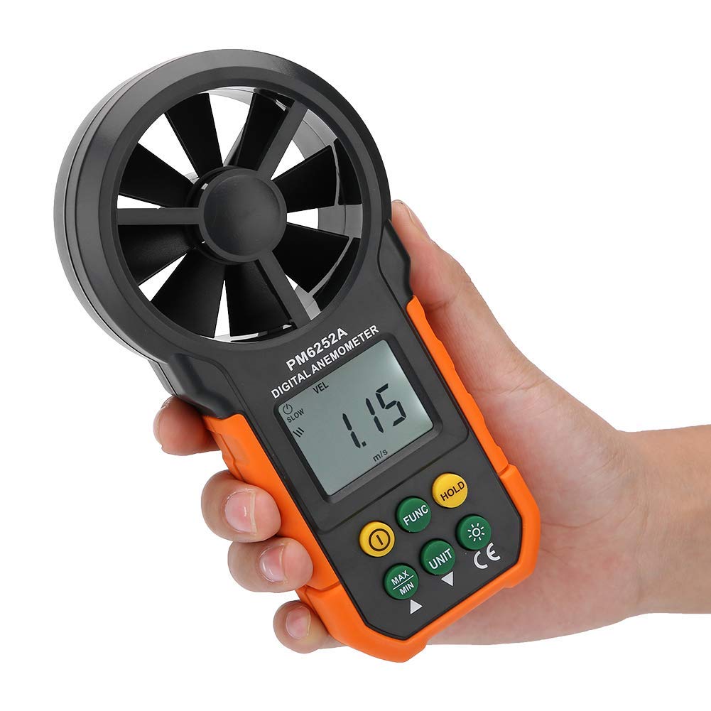 Windmesser Handanemometer PM6252A Profi Tragbares Digitales Windmessgerät mit LCD-Display und Hinter