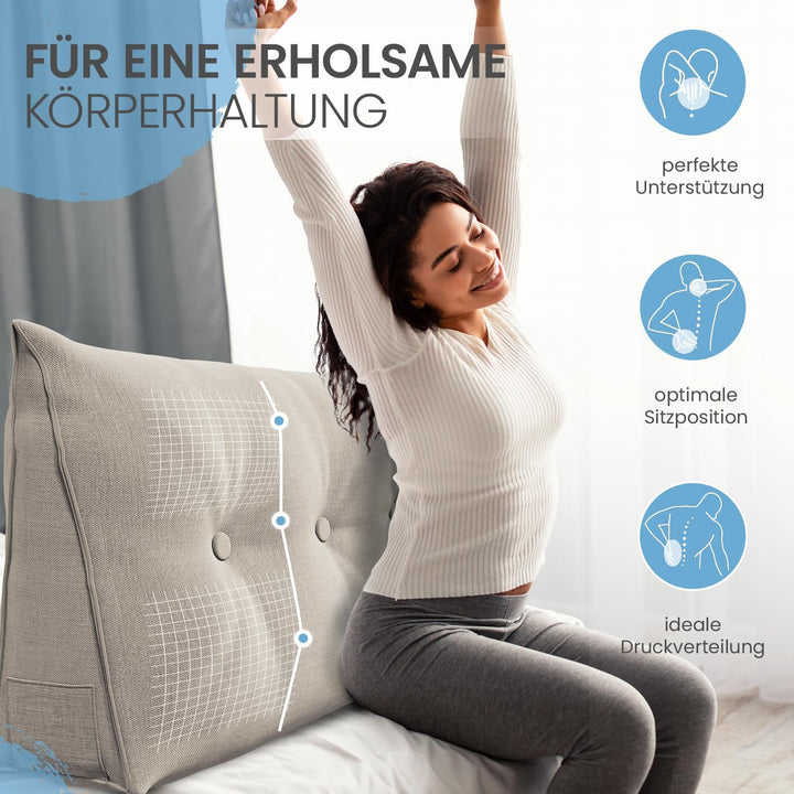 ELONEO Rückenkissen 100 cm breit, Keilkissen für Bett und Sofa geeignet, dreieckiges Lesekissen, Kis