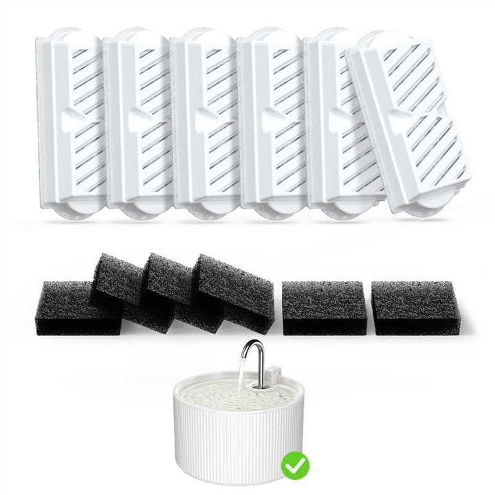 VOLUAS Filter für Katzenbrunnen – 6 Aktivkohlefilter + 6 Vorfilter-Schwämme – Kompatibel mit 2,2L Ke