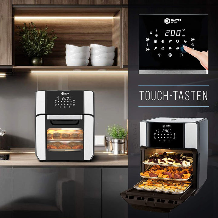 Balter Heissluftfritteuse HL-1200, Friteuse, 12 Liter, Mini Backofen, Dörrautomat Funktion, LCD Disp