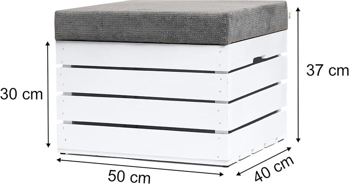 GrandBox Sitzhocker aus Holz 37x40x50 Polster, Sitztruhe Hocker mit Stauraum, Sitzbank, Sitzpouf, Si