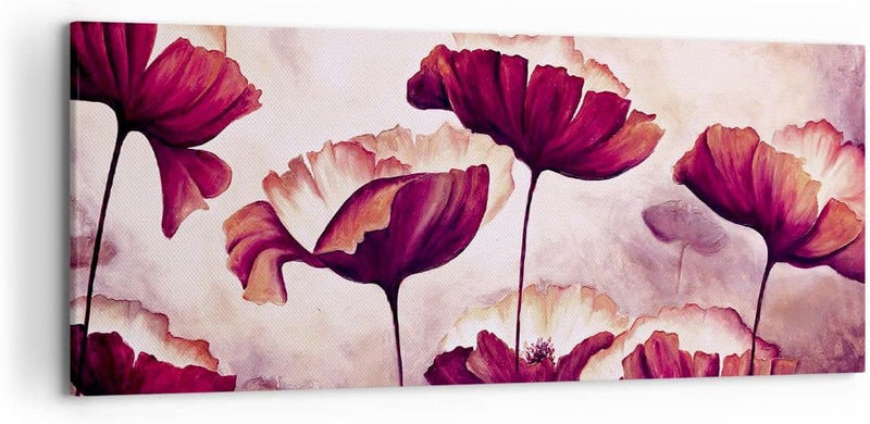 Wandbilder Dekoration Wohnzimmer Mohn Blume Wiese Panorama Bilder auf Leinwand 120x50cm Leinwandbild