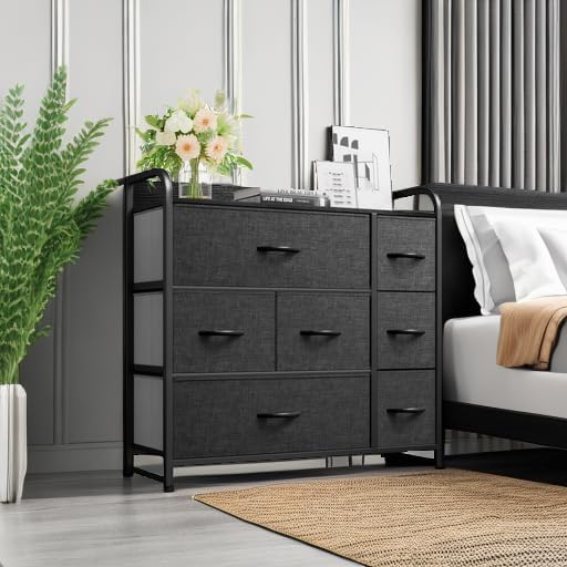 YITAHOME Kommode mit Schubladen, Schrank mit 7 Schubladen aus Stoff, Aufbewahrungskommode Industrial