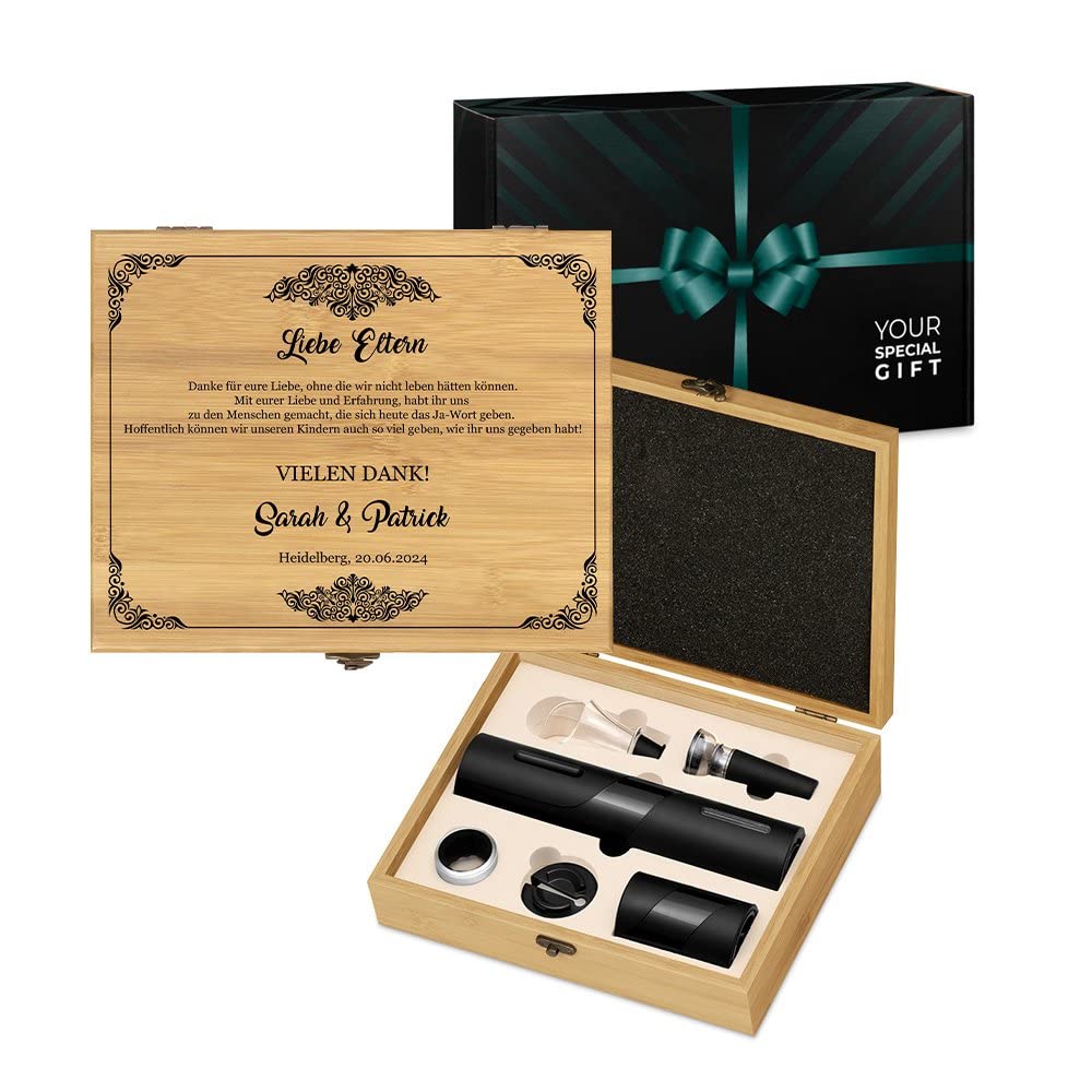 Maverton 6er Weinset in Geschenkbox mit Aufdruck - Flaschenöffner Set - elektrischer Weinöffner - We