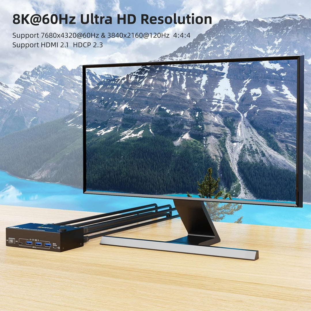 KVM Switch 2 PC 2 Monitore HDMI 8K@60Hz 4K@120Hz, USB 3.0 KVM Switch Dual Monitor HDMI 2.1 Teilen 4