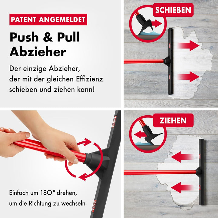 Tyroler Double-Blade Floor Squeegee 43CM - Silicone or Rubber Head, 140CM 4-Part Steel Handle - Vers