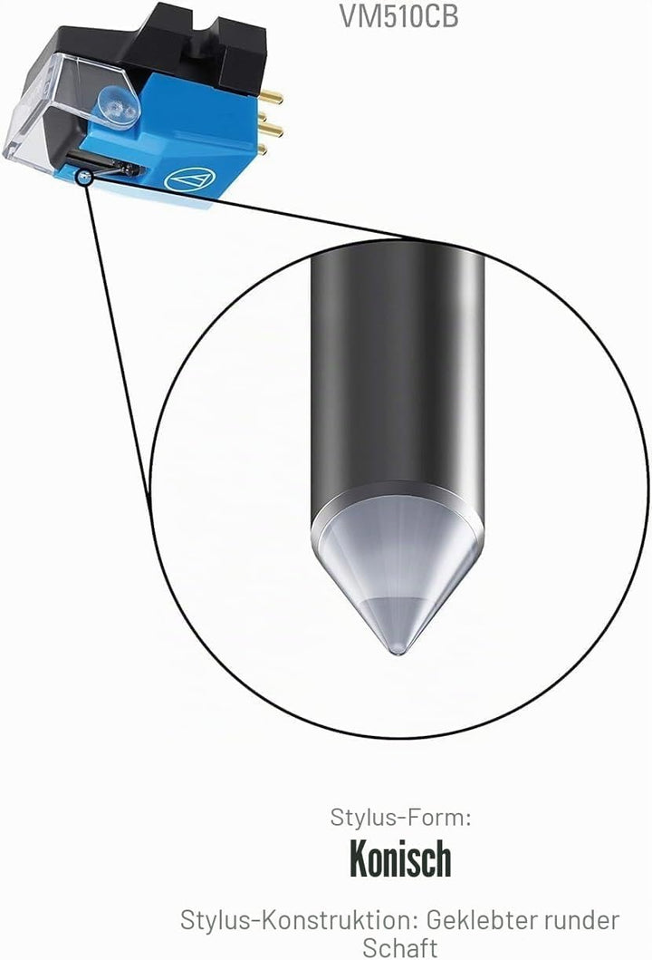 Audio-Technica VM510CB Dual-Moving-Magnet-Stereotonabnehmer mit konischer Nadel Blau Bewegliche Magn