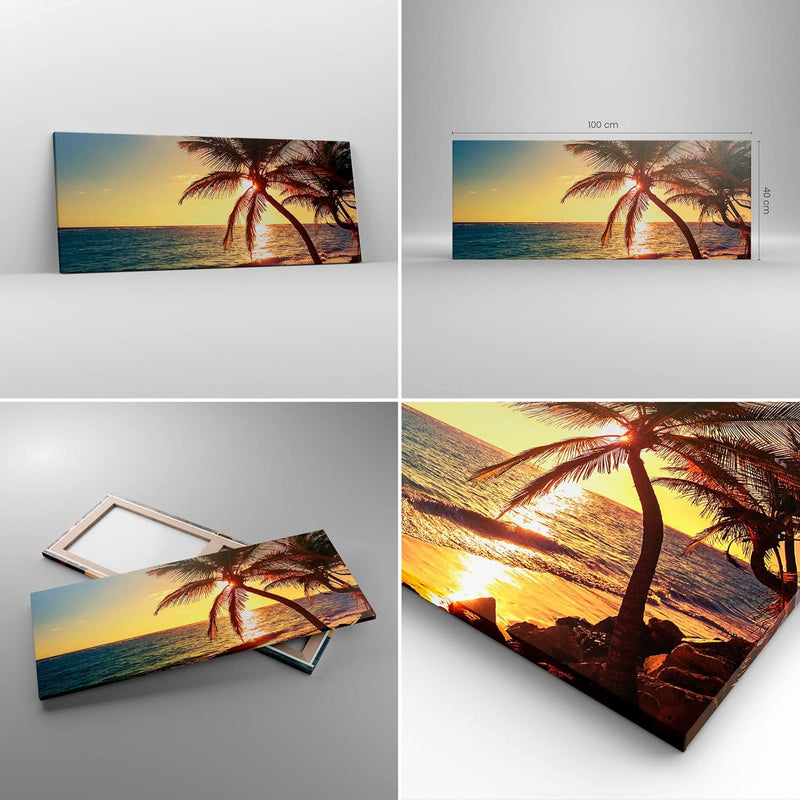 ARTTOR Bilder auf Leinwand 100x40cm Leinwandbild Wolke exotischer Palm- Landschaft Gross Wanddeko Bi