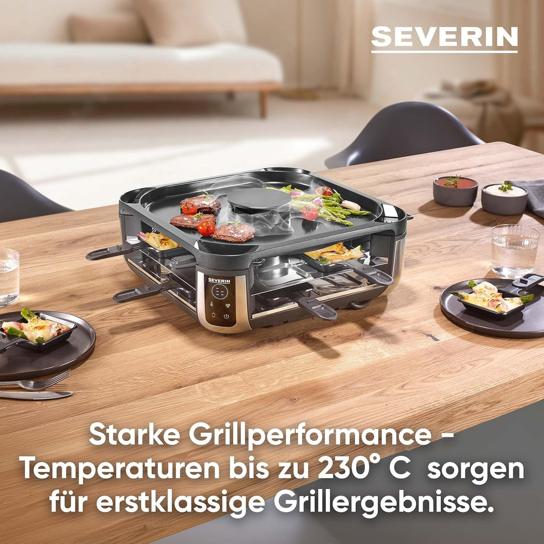 SEVERIN SEVENTO Raclette-Grill mit integriertem Umluft-Filter: weniger Rauch & Gerüche, Digital-Disp