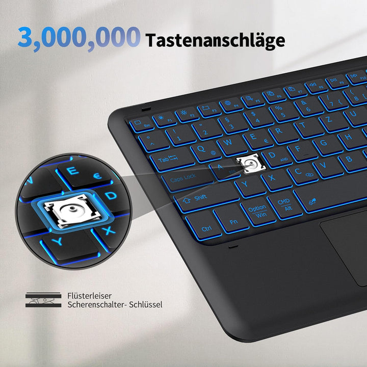 EasyAcc Beleuchtete Bluetooth Tastatur mit Touchpad, Ultraleichtes QWERTZ Tastatur, Kabellose Tastat