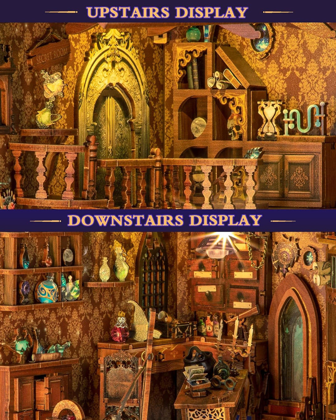 Quanquer DIY Book Nook Kit_mit Staubschutz und LED-Licht 3D hölzerne Nook Book Book Nook Bibliothek_