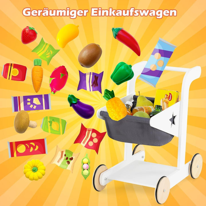 GOPLUS Kaufladen mit Einkaufswagen, Kaufmannsladen mit Kasse & 2 Tafel, Einkaufsladen Kinder mit ink