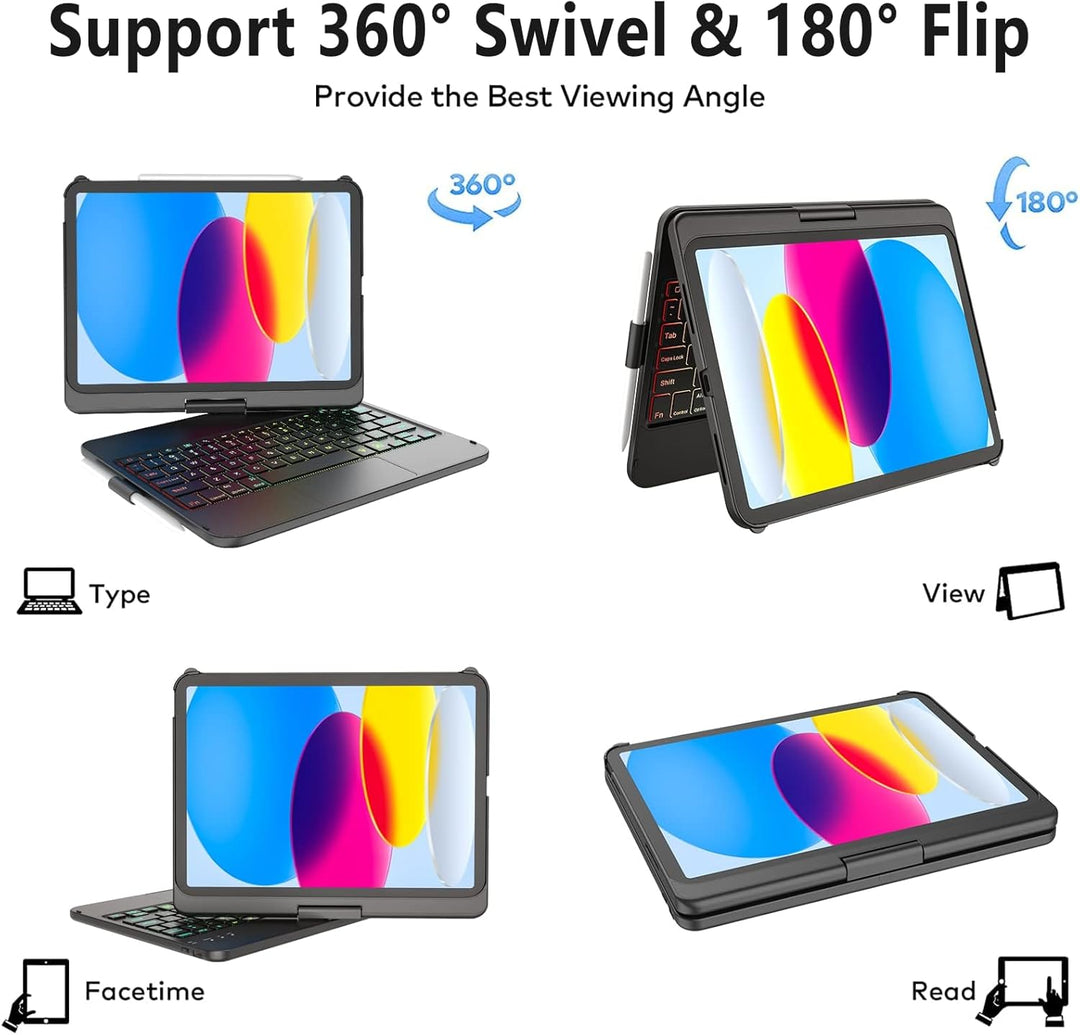 KARFUN Tastatur Hülle für iPad 10. Generation(10.9" 2022),360° drehbar iPad 10. Generation Hülle mit