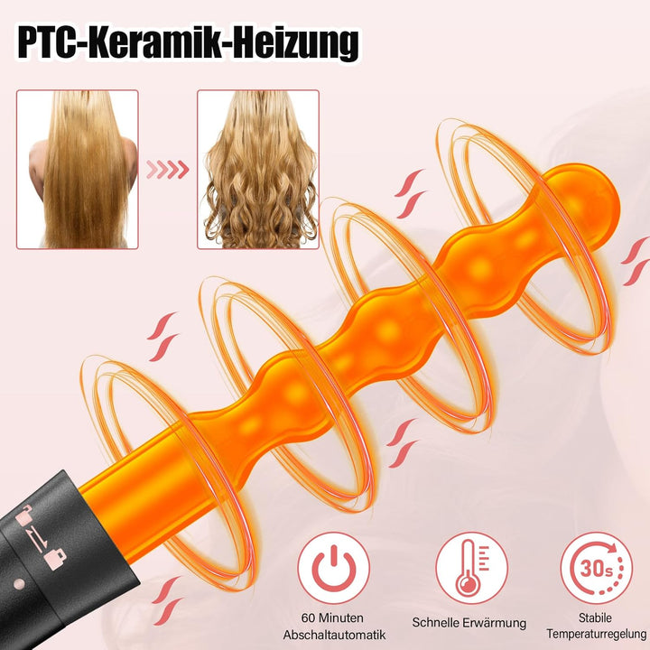 5 in 1 Lockenstab Set mit 5 Aufsätzen, Welleneisen für grosse, mittlere & kleine Locken, Einstellbar