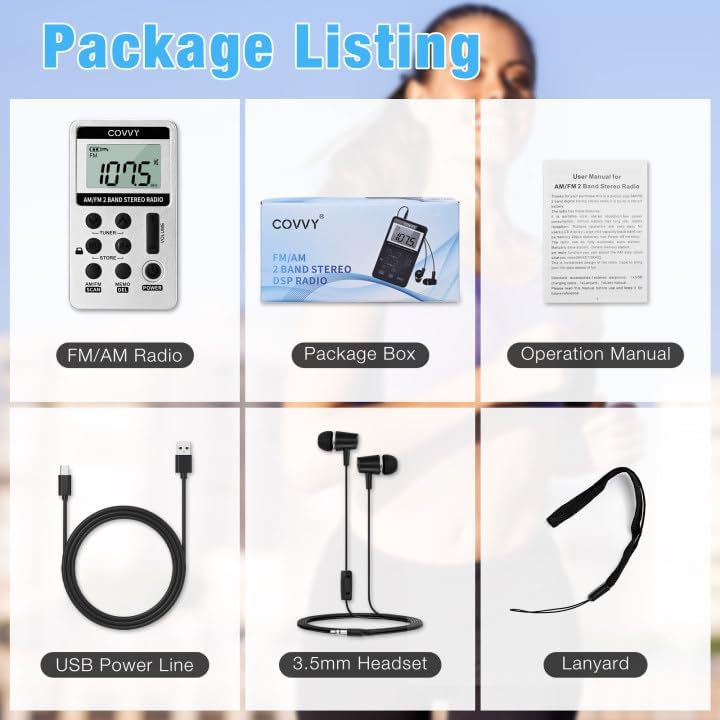AM/FM Tragbares Radio,Covvy Digitales Pocket Mini Radio mit 500mAh 3.7V Wiederaufladbarer Akku und K